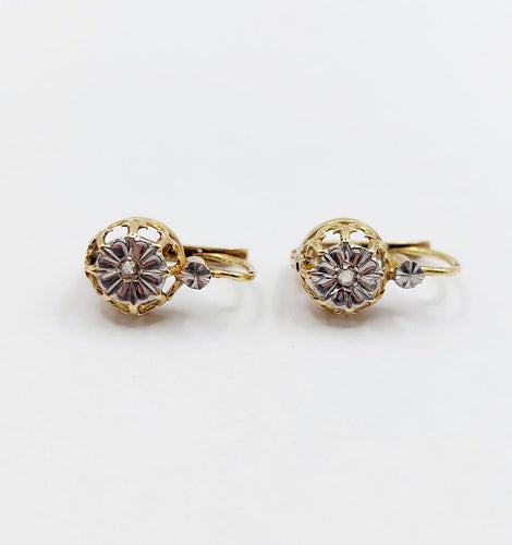 Boucles d'oreilles Dormeuses antiques - Boucles d'oreilles en or 18k et diamants taille rose 58 Facettes A07238