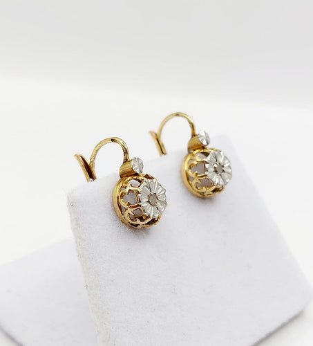Boucles d'oreilles Dormeuses antiques - Boucles d'oreilles en or 18k et diamants taille rose 58 Facettes A07238