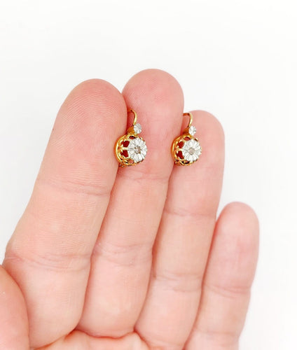 Boucles d'oreilles Dormeuses antiques - Boucles d'oreilles en or 18k et diamants taille rose 58 Facettes A07238