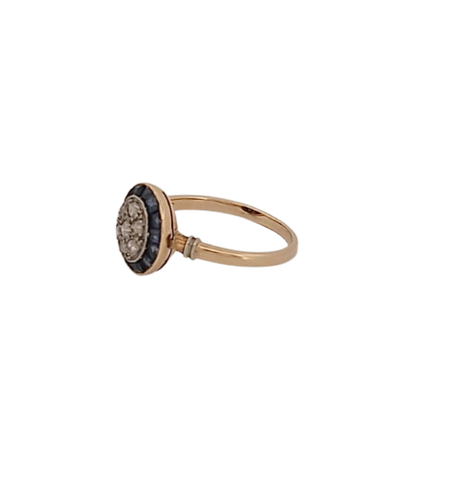 Bague en or jaune, saphirs et diamants