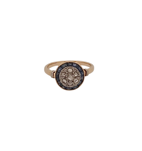 Bague en or jaune, saphirs et diamants
