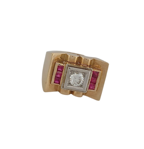 Tank - Bague en or jaune, rubis et diamant