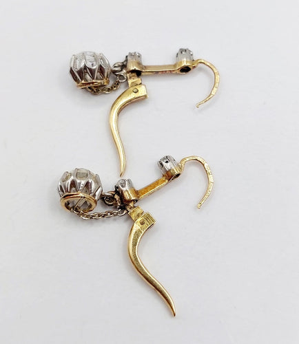 Boucles d'oreilles Dormeuses antiques en or 18k, platine et diamants taille ancienne 58 Facettes A07245