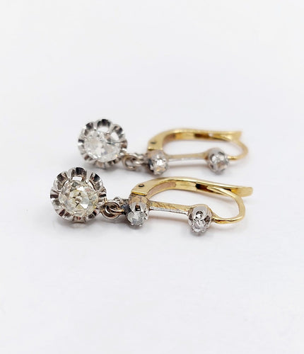 Boucles d'oreilles Dormeuses antiques en or 18k, platine et diamants taille ancienne 58 Facettes A07245