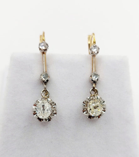 Boucles d'oreilles Dormeuses antiques en or 18k, platine et diamants taille ancienne 58 Facettes A07245