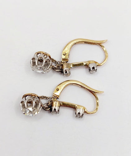 Boucles d'oreilles Dormeuses antiques en or 18k, platine et diamants taille ancienne 58 Facettes A07245