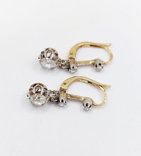 Boucles d'oreilles Dormeuses antiques en or 18k, platine et diamants taille ancienne 58 Facettes A07245