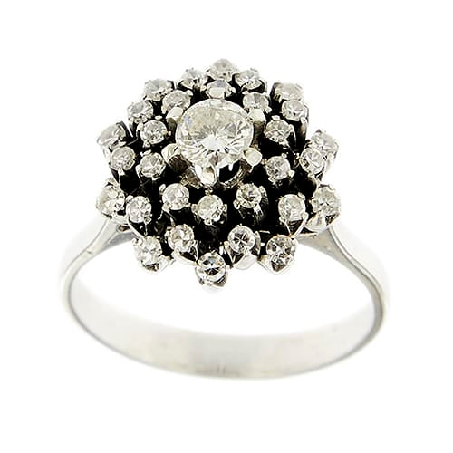Bague 54 Bague fleur en or blanc et diamants 58 Facettes 39574