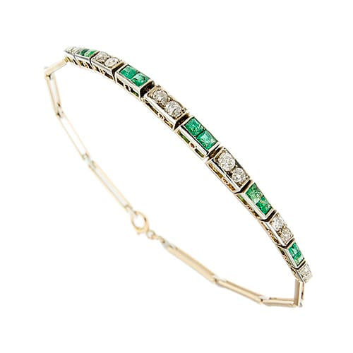 Bracelet Art déco - Bracelet en or blanc avec émeraudes et diamants 58 Facettes 39524