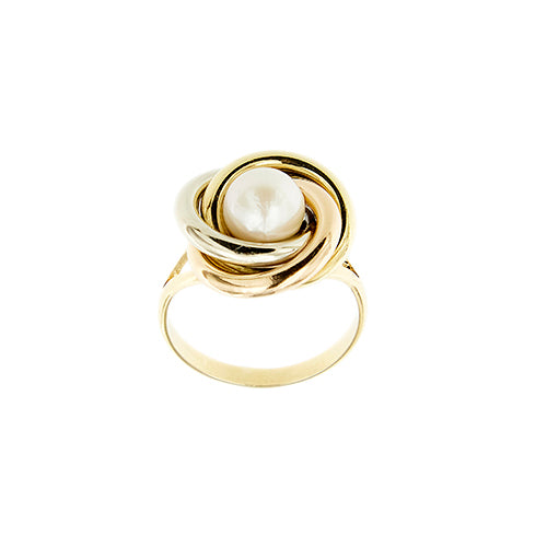 Bague 59 Bague perle en trois ors 18 ct 58 Facettes 40190