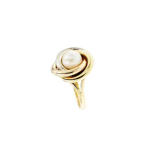 Bague 59 Bague perle en trois ors 18 ct 58 Facettes 40190