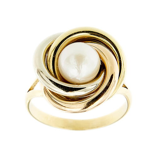 Bague 59 Bague perle en trois ors 18 ct 58 Facettes 40190