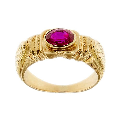 Bague 59 Bague homme en or jaune et rubis synthétique 58 Facettes 41489