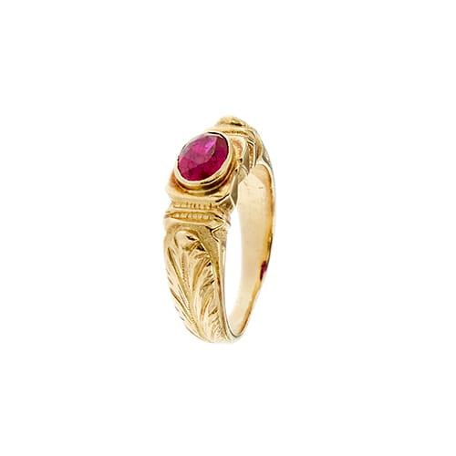 Bague 59 Bague homme en or jaune et rubis synthétique 58 Facettes 41489
