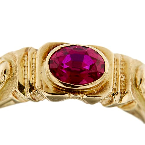 Bague 59 Bague homme en or jaune et rubis synthétique 58 Facettes 41489