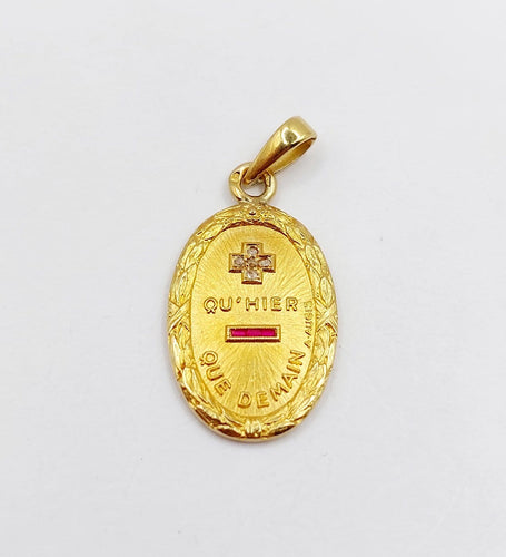 Pendentif Augis - Pendentif médaille d'amour en or 18k, diamant et rubis 58 Facettes A07267