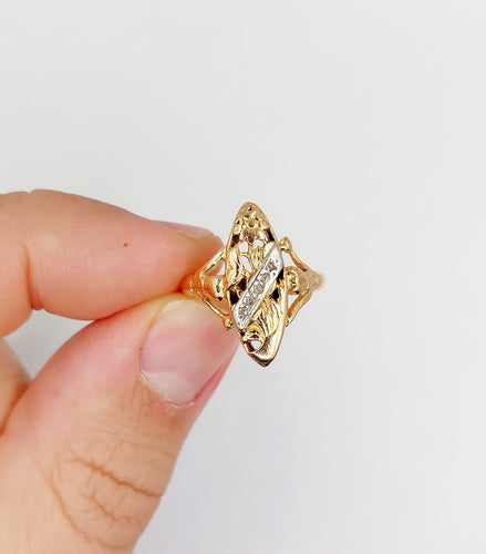 Bague 49.5 Bague marquise Art nouveau en or rose 18k, platine et diamants 58 Facettes A07253