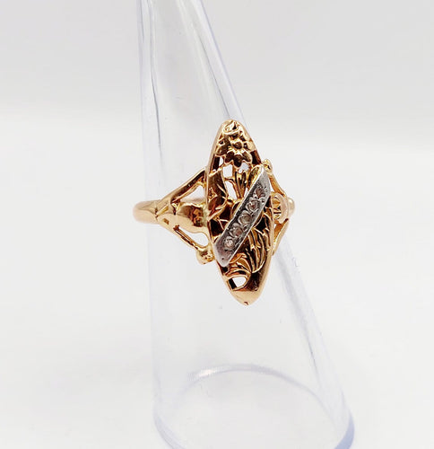 Bague 49.5 Bague marquise Art nouveau en or rose 18k, platine et diamants 58 Facettes A07253