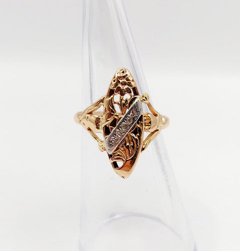 Bague 49.5 Bague marquise Art nouveau en or rose 18k, platine et diamants 58 Facettes A07253