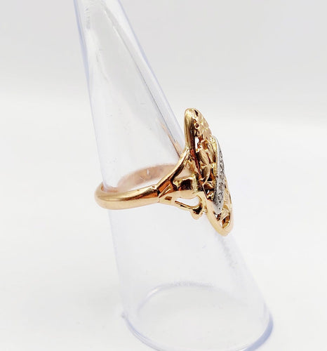 Bague 49.5 Bague marquise Art nouveau en or rose 18k, platine et diamants 58 Facettes A07253