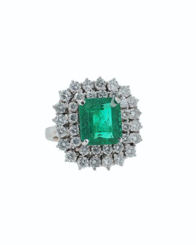 Bague 55 Bague en or blanc 18k avec émeraude et diamants 58 Facettes SME410