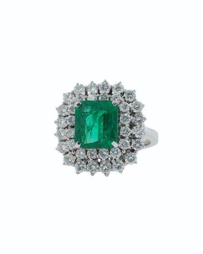 Bague 55 Bague en or blanc 18k avec émeraude et diamants 58 Facettes SME410
