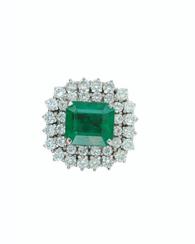 Bague 55 Bague en or blanc 18k avec émeraude et diamants 58 Facettes SME410