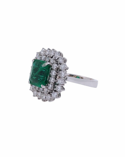 Bague 55 Bague en or blanc 18k avec émeraude et diamants 58 Facettes SME410