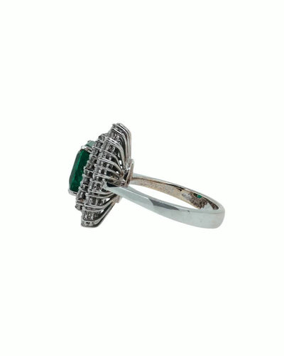 Bague 55 Bague en or blanc 18k avec émeraude et diamants 58 Facettes SME410
