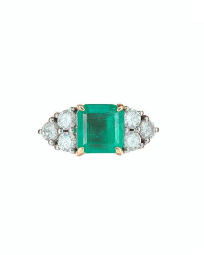 Bague 54 Bague en or blanc 18 ct avec émeraude et diamants 58 Facettes SME270