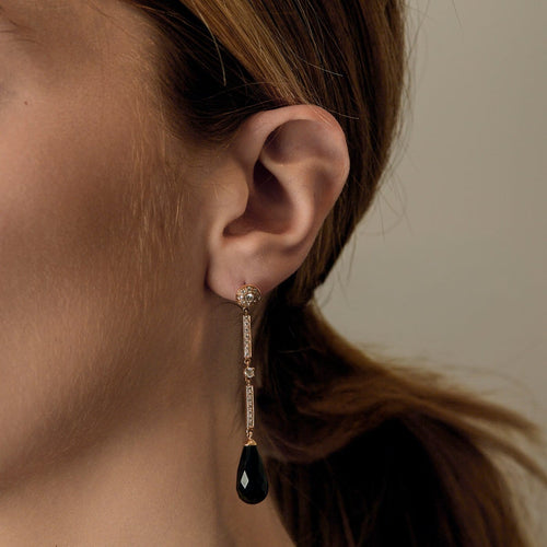 Boucles d'oreilles Boucles d'oreilles pendantes en or rose, diamants et onyx 58 Facettes P71L12