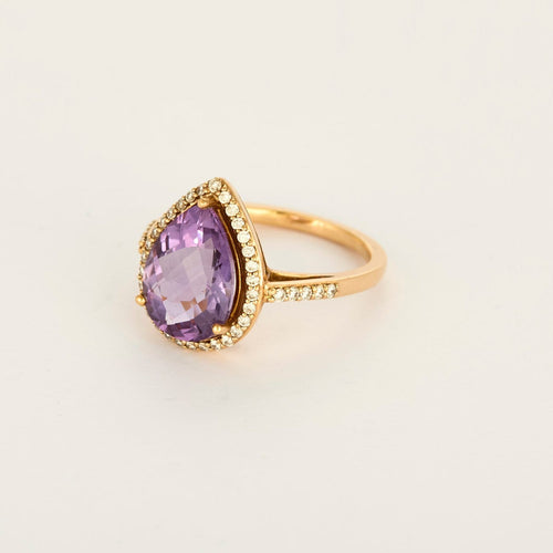 Bague 52 Bague en or rose, améthyste poire et diamants 58 Facettes P50L8