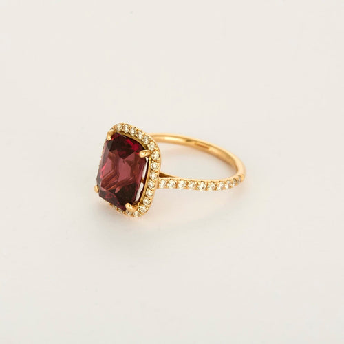 Bague 52 Bague solitaire en or rose, grenat rhodolite et diamants 58 Facettes P2L6