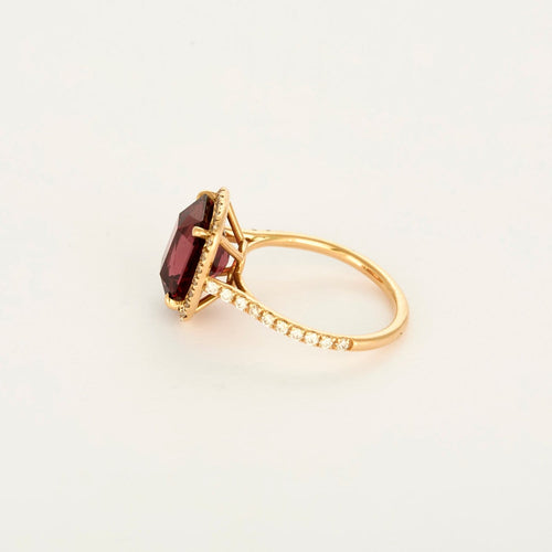 Bague 52 Bague solitaire en or rose, grenat rhodolite et diamants 58 Facettes P2L6