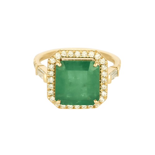 Bague 51.5 Bague solitaire en or jaune, émeraude et diamants 58 Facettes P8L7