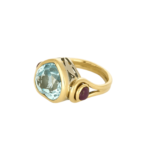 Bague 54.5 Bague vintage cœur en or jaune, topaze bleue et rubis 58 Facettes BGTB&CR