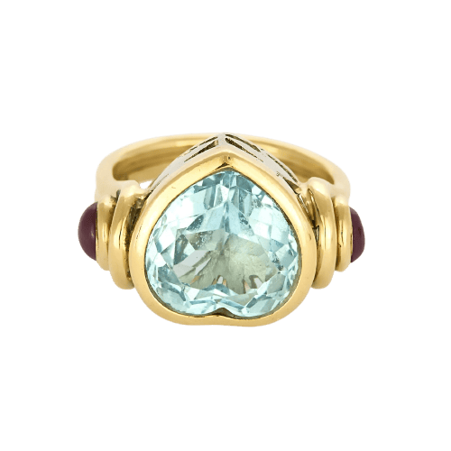 Bague 54.5 Bague vintage cœur en or jaune, topaze bleue et rubis 58 Facettes BGTB&CR