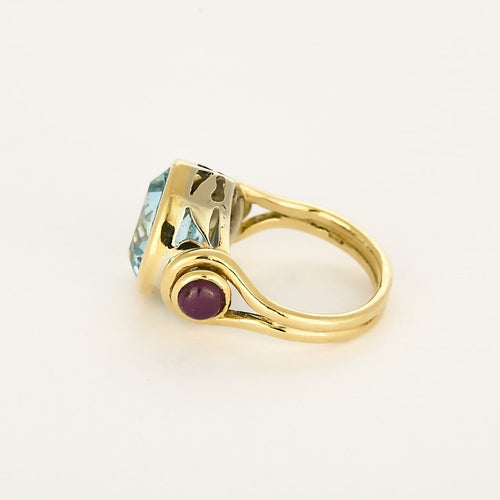 Bague 54.5 Bague vintage cœur en or jaune, topaze bleue et rubis 58 Facettes BGTB&CR
