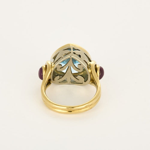 Bague 54.5 Bague vintage cœur en or jaune, topaze bleue et rubis 58 Facettes BGTB&CR