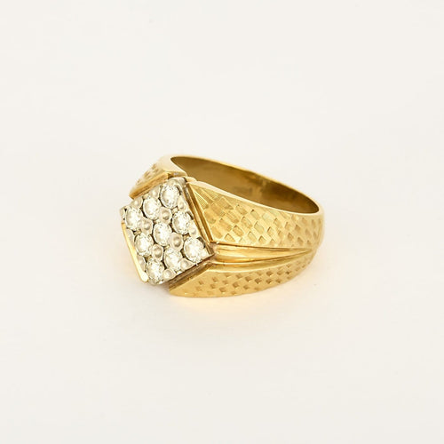 Bague 57 Chevalière losange en or jaune et diamants 58 Facettes CHLosange9dts