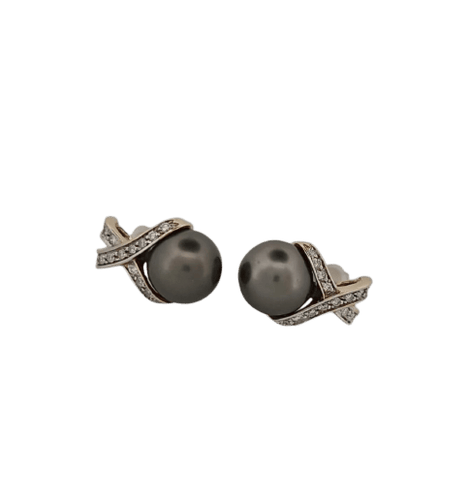 Boucles d'oreilles en or jaune, perles de Tahiti et diamants