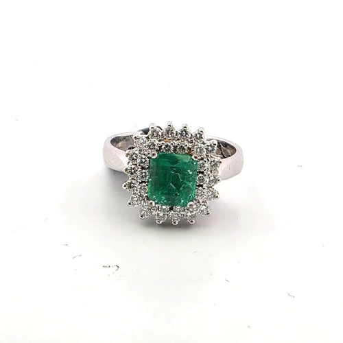 Bague 56 Bague en or blanc 18 kt avec diamants et émeraude 58 Facettes 185/26 A