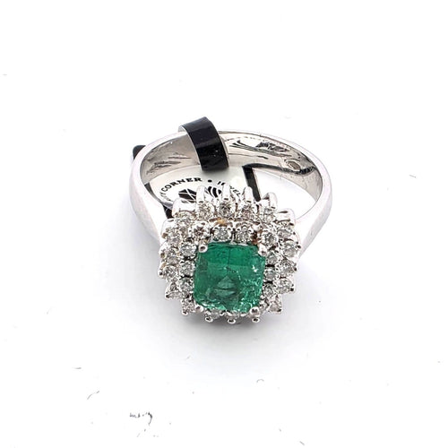 Bague 56 Bague en or blanc 18 kt avec diamants et émeraude 58 Facettes 185/26 A