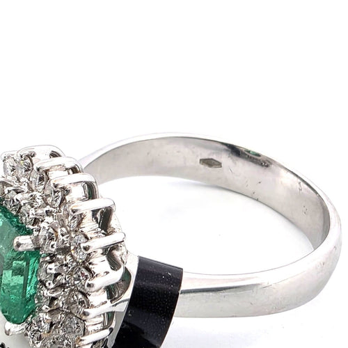 Bague 56 Bague en or blanc 18 kt avec diamants et émeraude 58 Facettes 185/26 A
