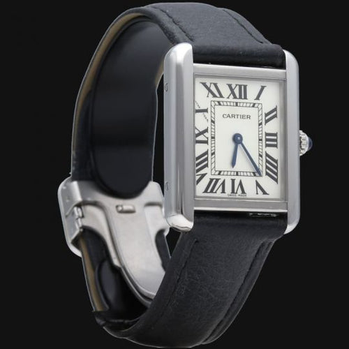 Montre Cartier Tank Solo - Montre en acier et bracelet cuir 58 Facettes MT46734