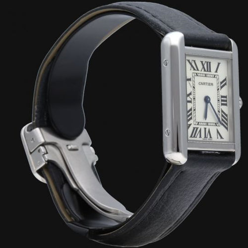 Montre Cartier Tank Solo - Montre en acier et bracelet cuir 58 Facettes MT46734