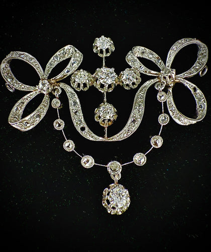 Collier Belle Époque - Pendentif en platine et diamants 58 Facettes Collier 10