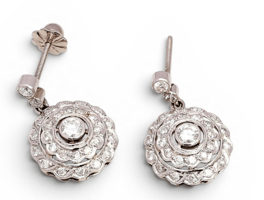 Boucles d'oreilles Art déco - Boucles d’oreilles en platine et diamants 1,15 ct 58 Facettes Q276B