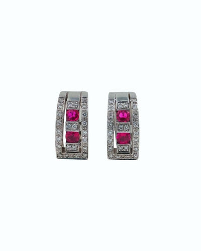 Boucles d'oreilles Damiani Belle Époque - Boucles d'oreilles en or blanc, rubis et diamants 58 Facettes RUB45