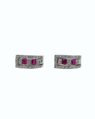 Boucles d'oreilles Damiani Belle Époque - Boucles d'oreilles en or blanc, rubis et diamants 58 Facettes RUB45